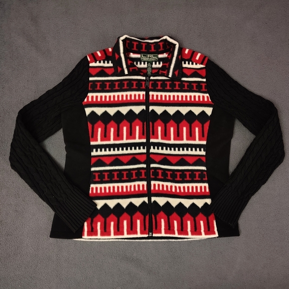 Ralph Lauren Sherpa Jacket Women L Red Black Aztec Southwestern Full Zip Outdoor - Picture 5 of 7